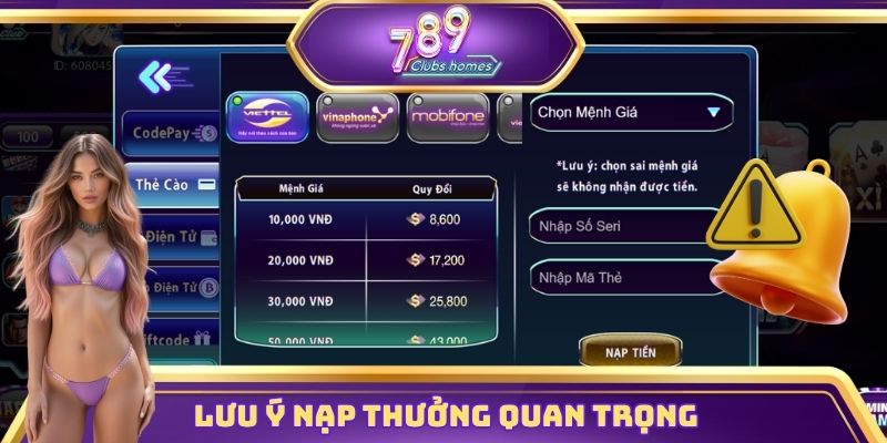 Lưu ý nạp thưởng quan trọng